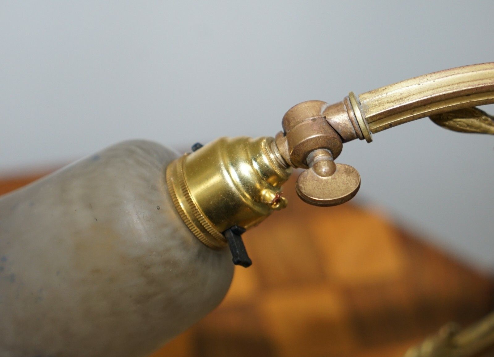 Lighting Stunning Circa 1930 Charles Schneider Gold Gilt Bronze Table Lamp Glass Shade photo