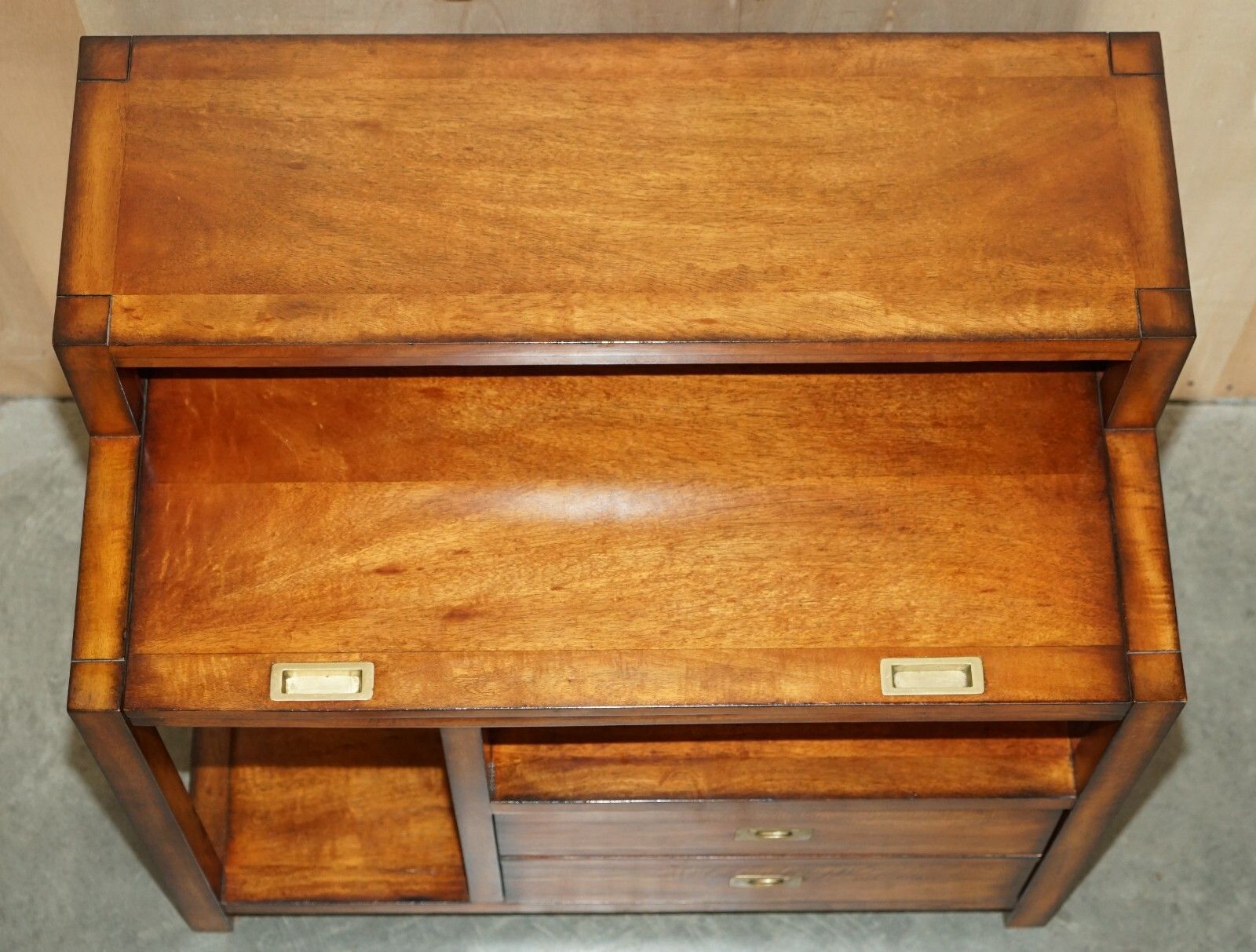 Mahogany & Brass Military Campaign Workstation Desk For Home Computer Part Suite photo vinterior