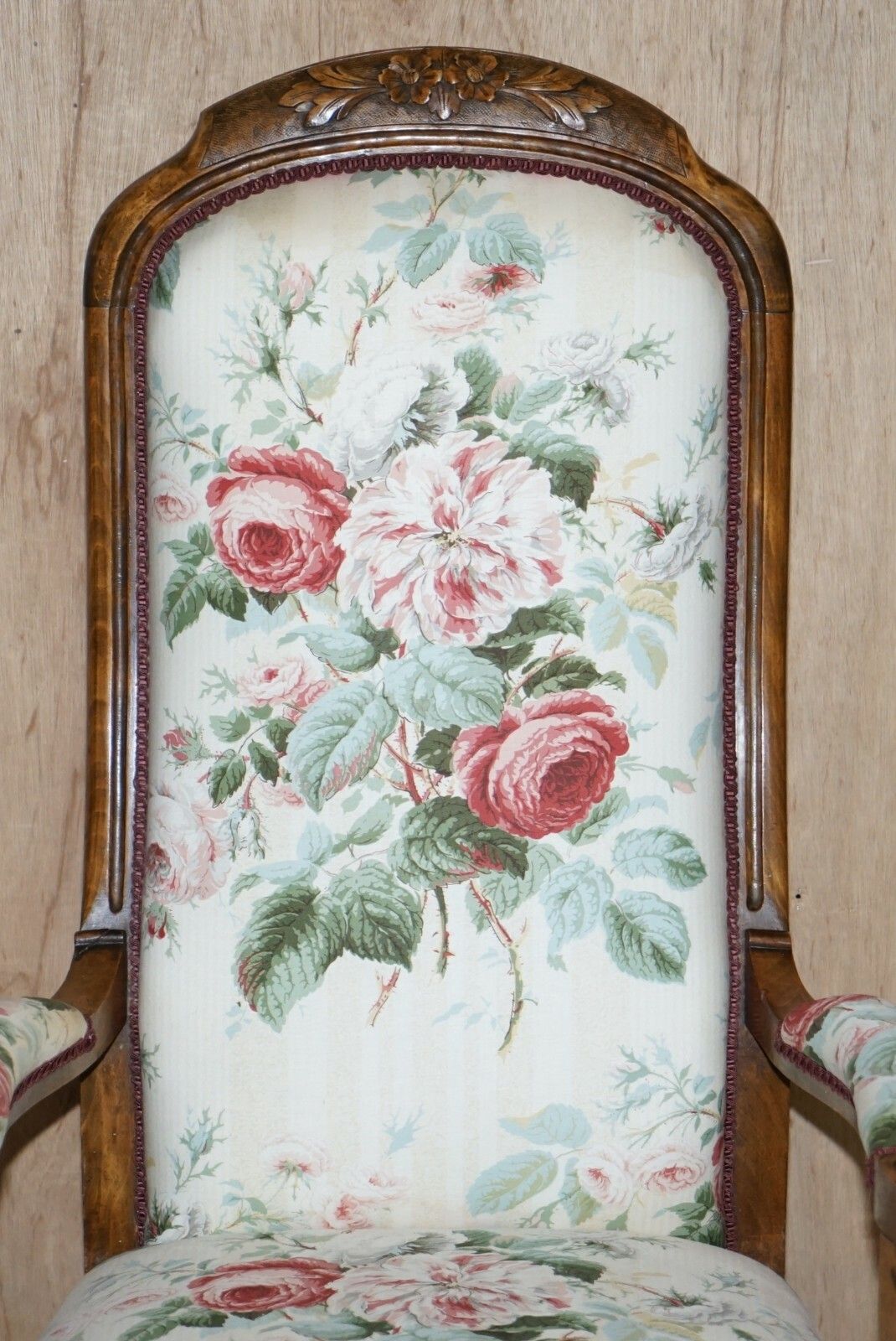 Victorian Hand Carved Walnut, Show Framed High Back Armchair In Colefax Fowler photo for sale