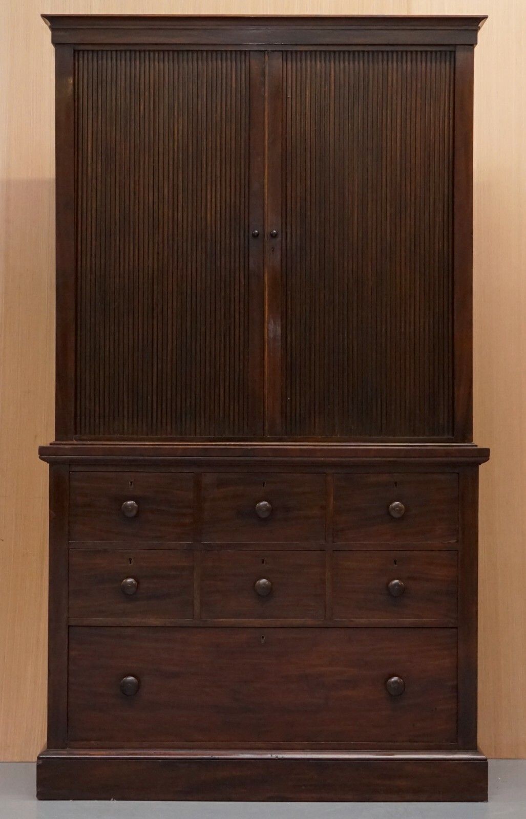 Very Rare Victorian Tambour Door Cupboard Bookcase On Bank Chest Of Drawers photo furniture
