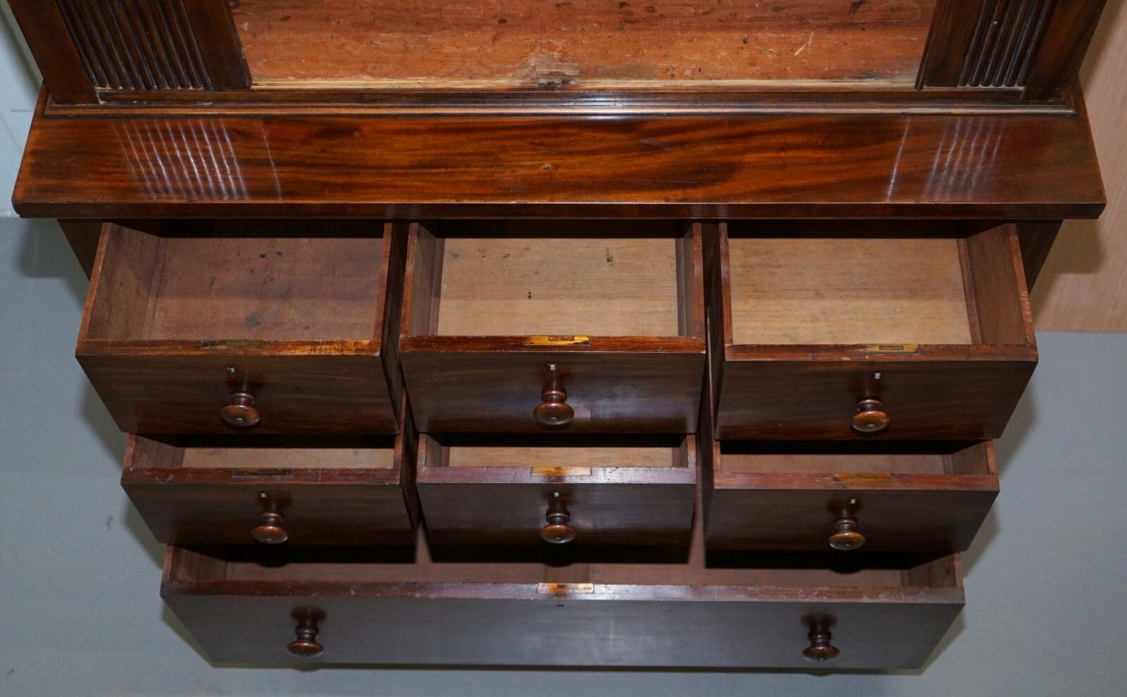 Furniture Very Rare Victorian Tambour Door Cupboard Bookcase On Bank Chest Of Drawers photo