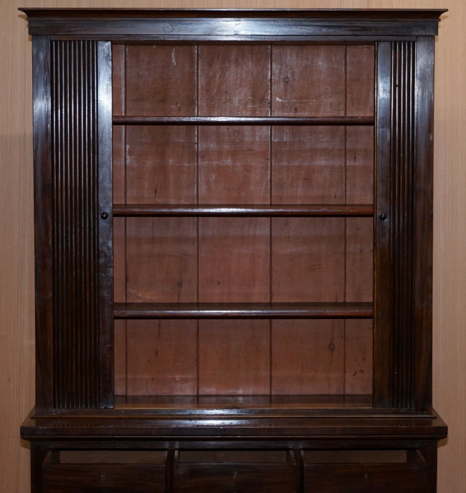 1850.0 Very Rare Victorian Tambour Door Cupboard Bookcase On Bank Chest Of Drawers photo
