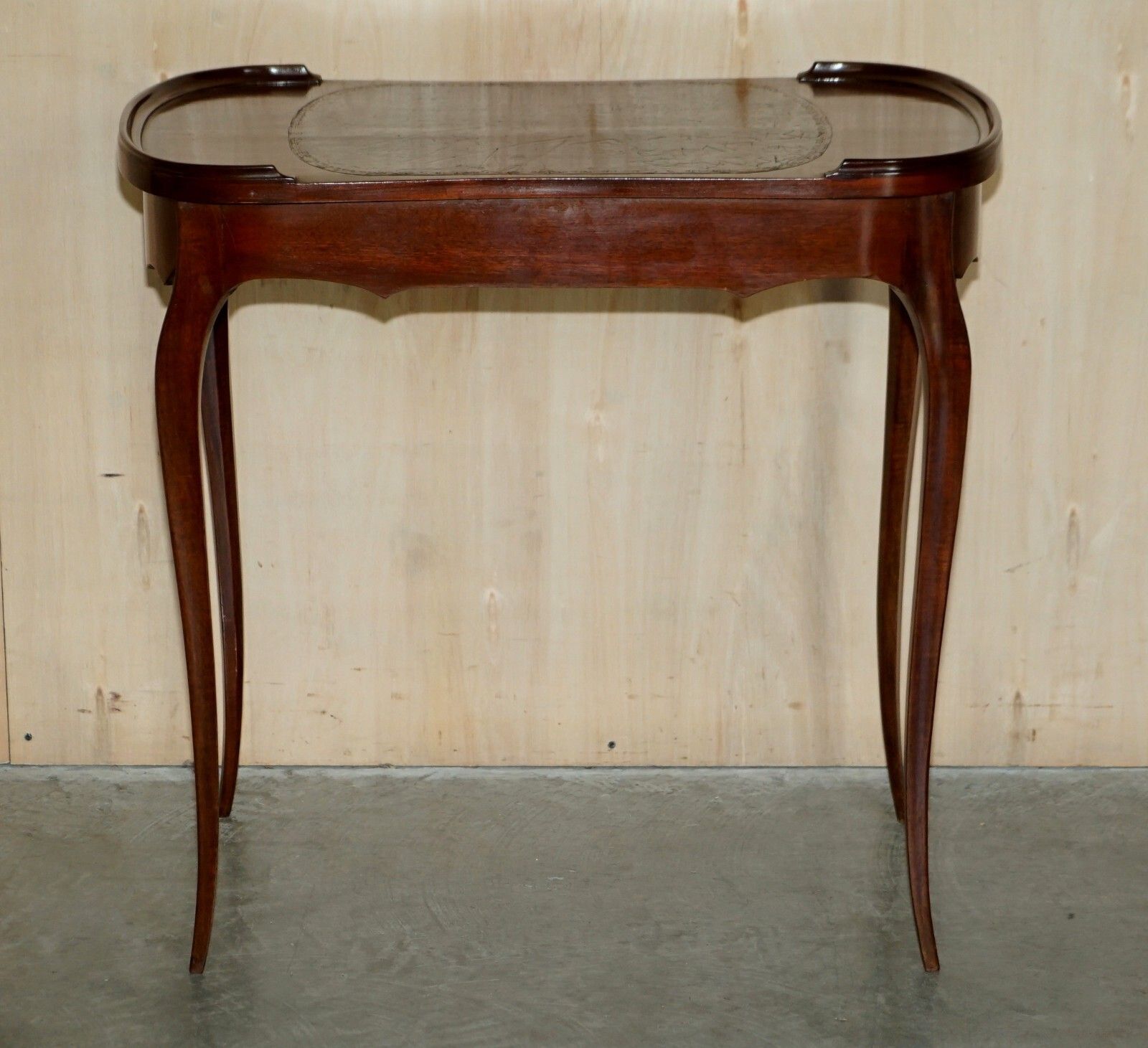 Restored Antique Kidney Shaped Occasional Table With Drawers Brown Leather Top photo for sale