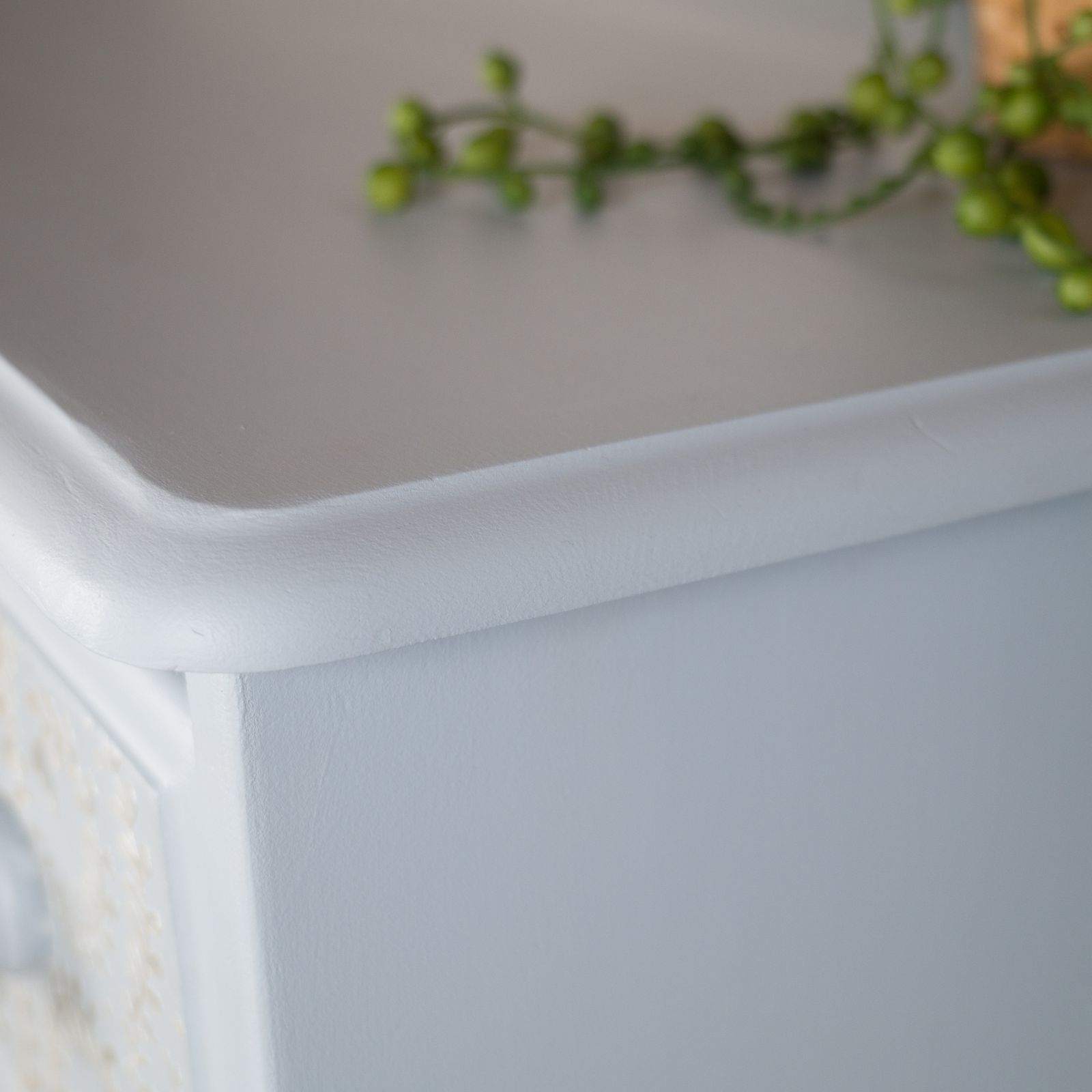 photo for sale Hand Painted Vintage Solid Pine Blue Chest Of Drawers With Pearl Effect Stencil Detail