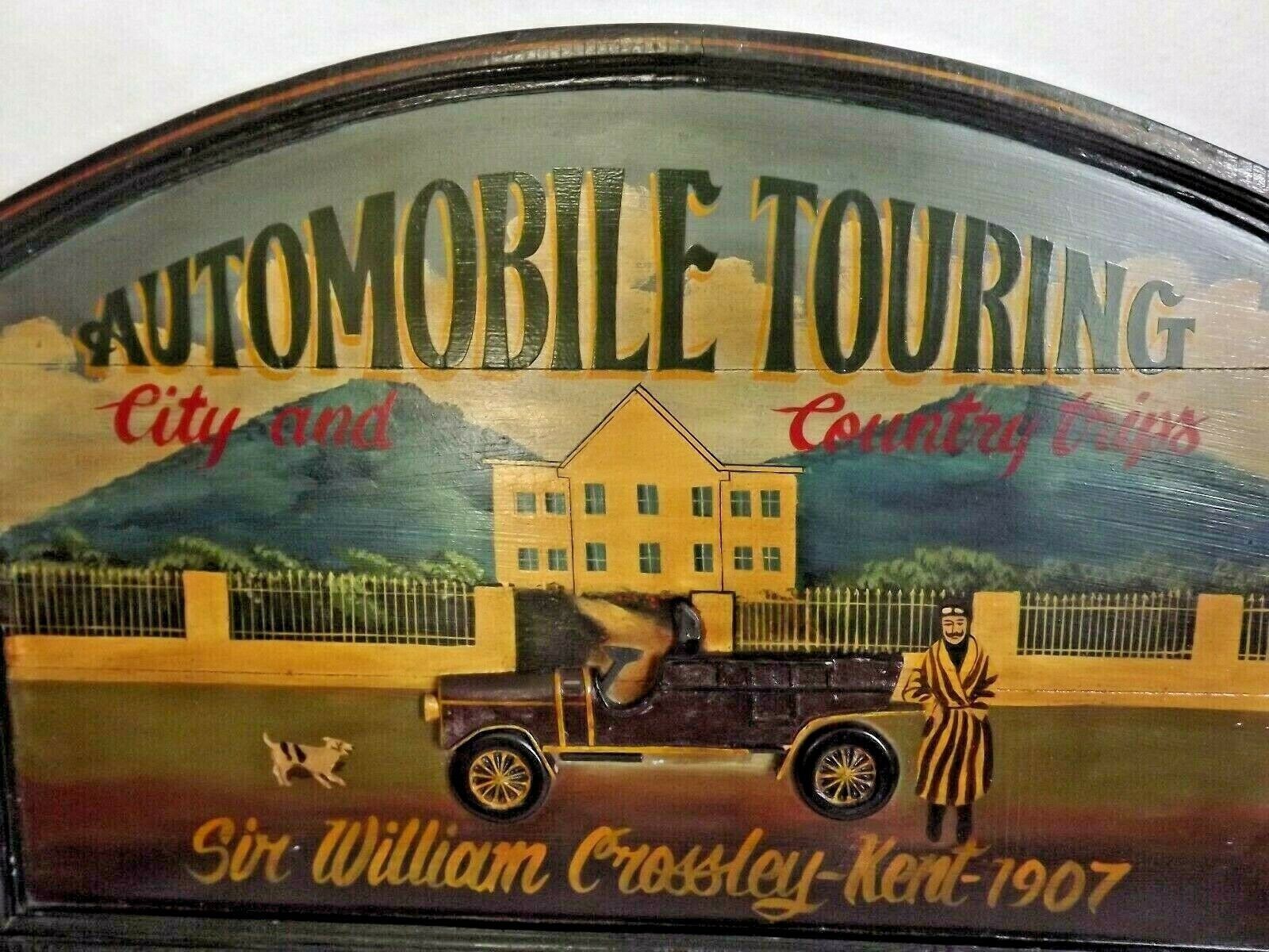 Large Rustic Vintage Wooden 3 D Advertising Sign Automobile Touring   Vintage Advertising Plaque. Sir William Crossley. Kent  1907. photo for sale