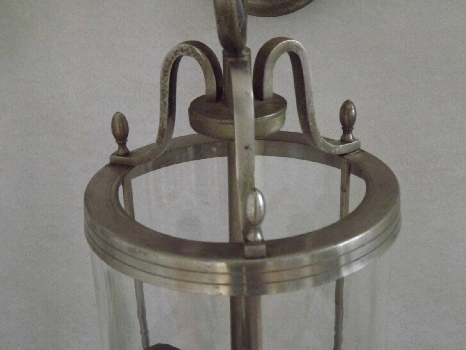 photo for sale Large Pair French Silver Gilded Brass Lantern Wall Lights With Cylindrical Shades   French Vintage Lighting.Pair Lantern Wall Sconces.