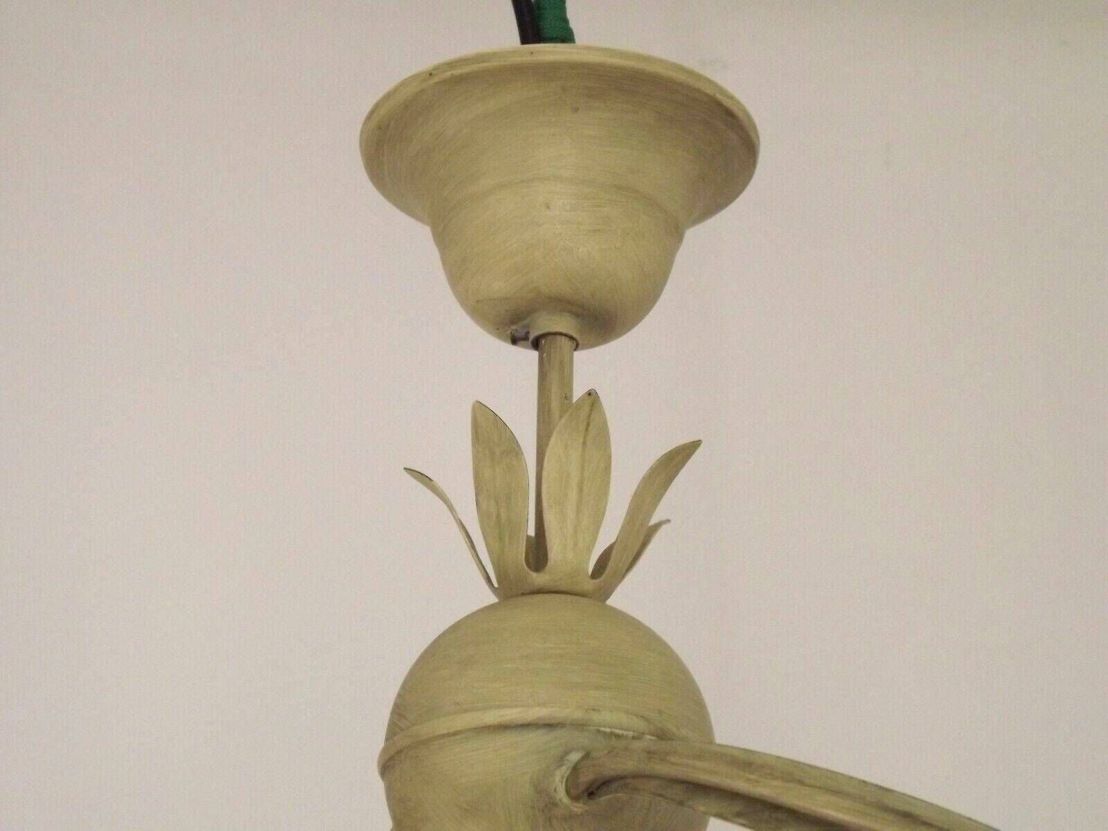 photo for sale Stunning Italian Vintage 3 Light Tole Chandelier With Blown Glass Shades   Italian Vintage Toleware Lighting. Blown Glass Tulip Shades.