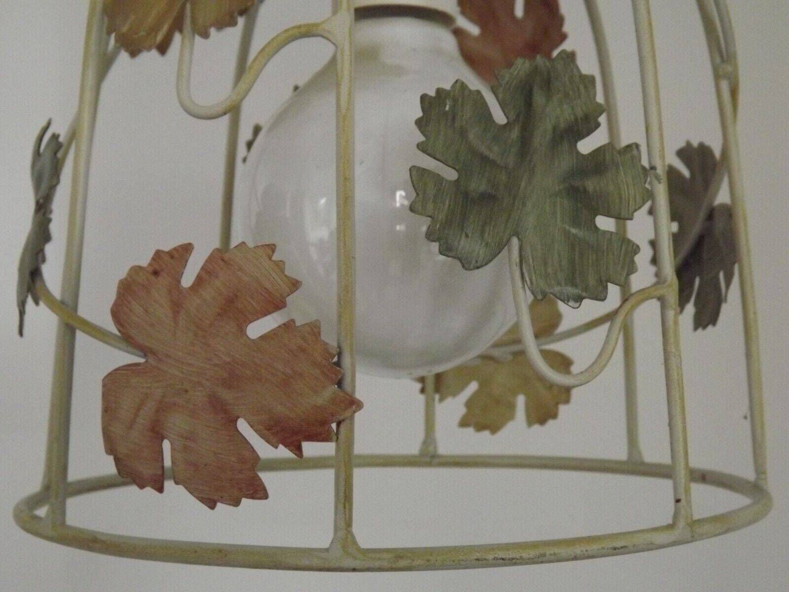 Vintage French Cream Cage Style Toleware Ceiling Light With Autumn Leaves   Vintage French Lighting. Autumn Leaf. Single Light. photo buy