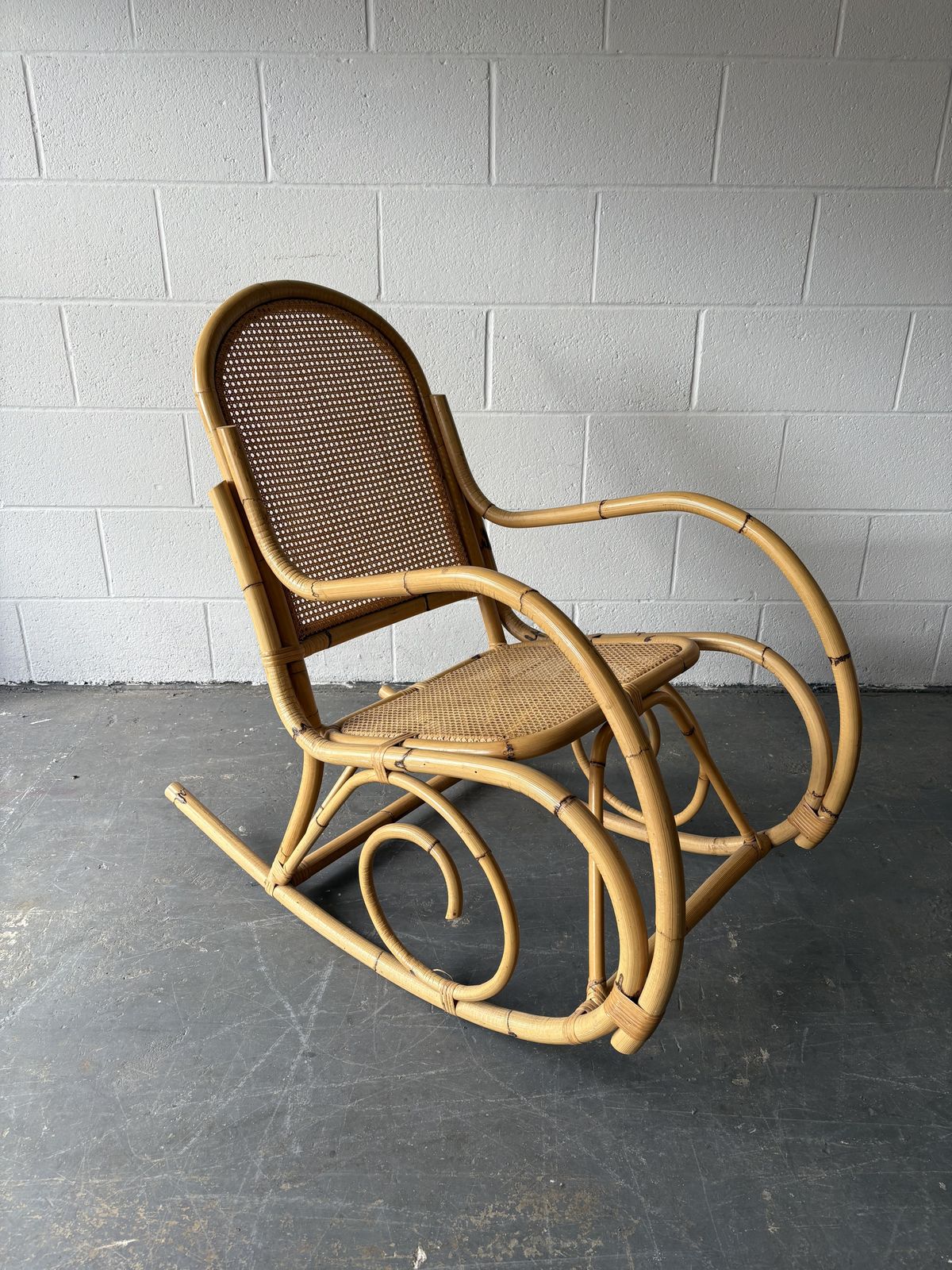 Vintage Bamboo Rocking Chair Canework Back And Seat photo for sale