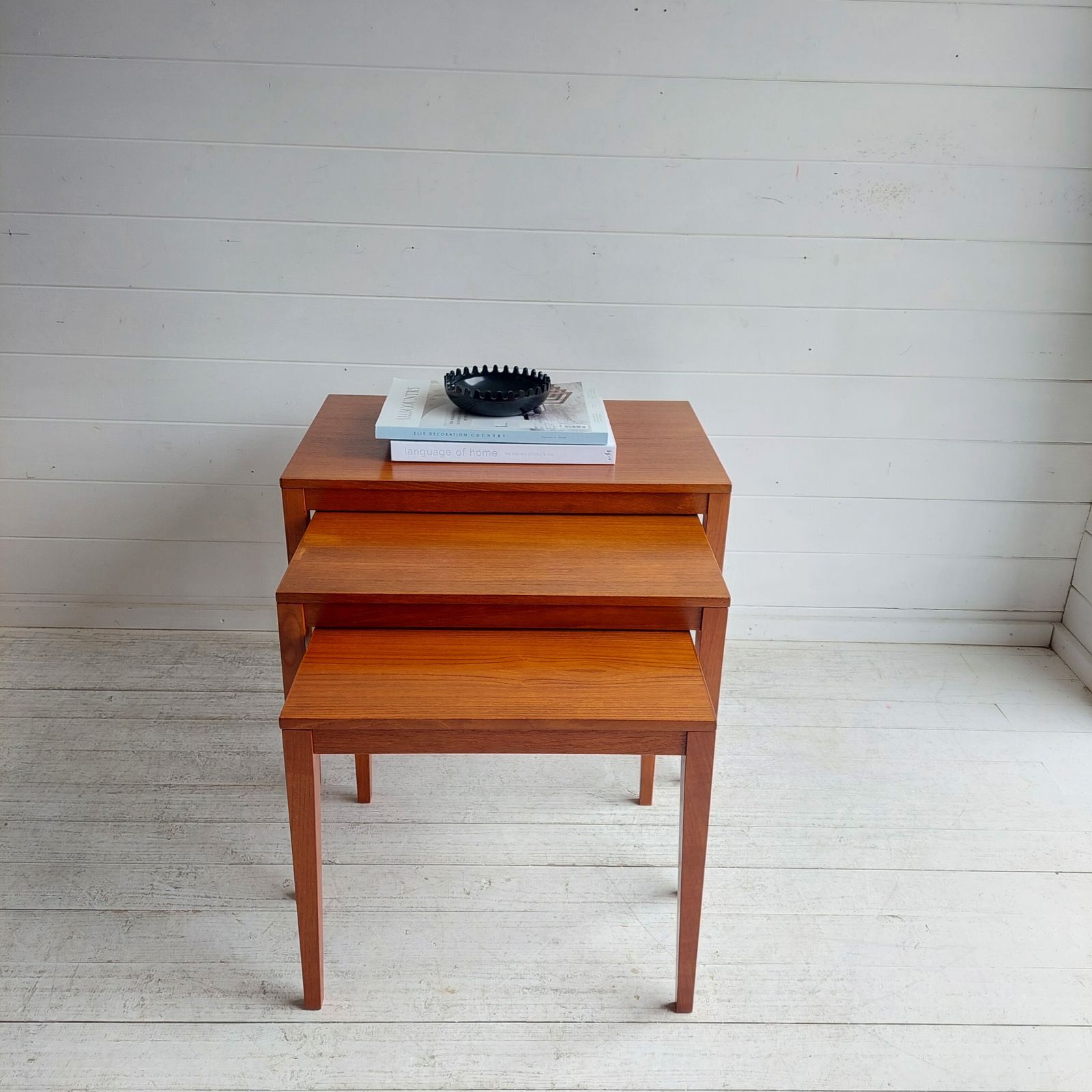 Furniture Mid Century Danish Teak Nest Of Tables  Bent Silberg Møbler Style Nesting Side Tables 60s photo