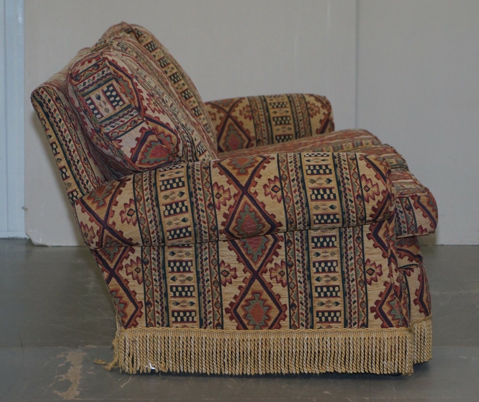 photo for sale Mid Century Fully Sprung Art Deco Style Kilim Rug Upholstered Sofa Part Of Suite