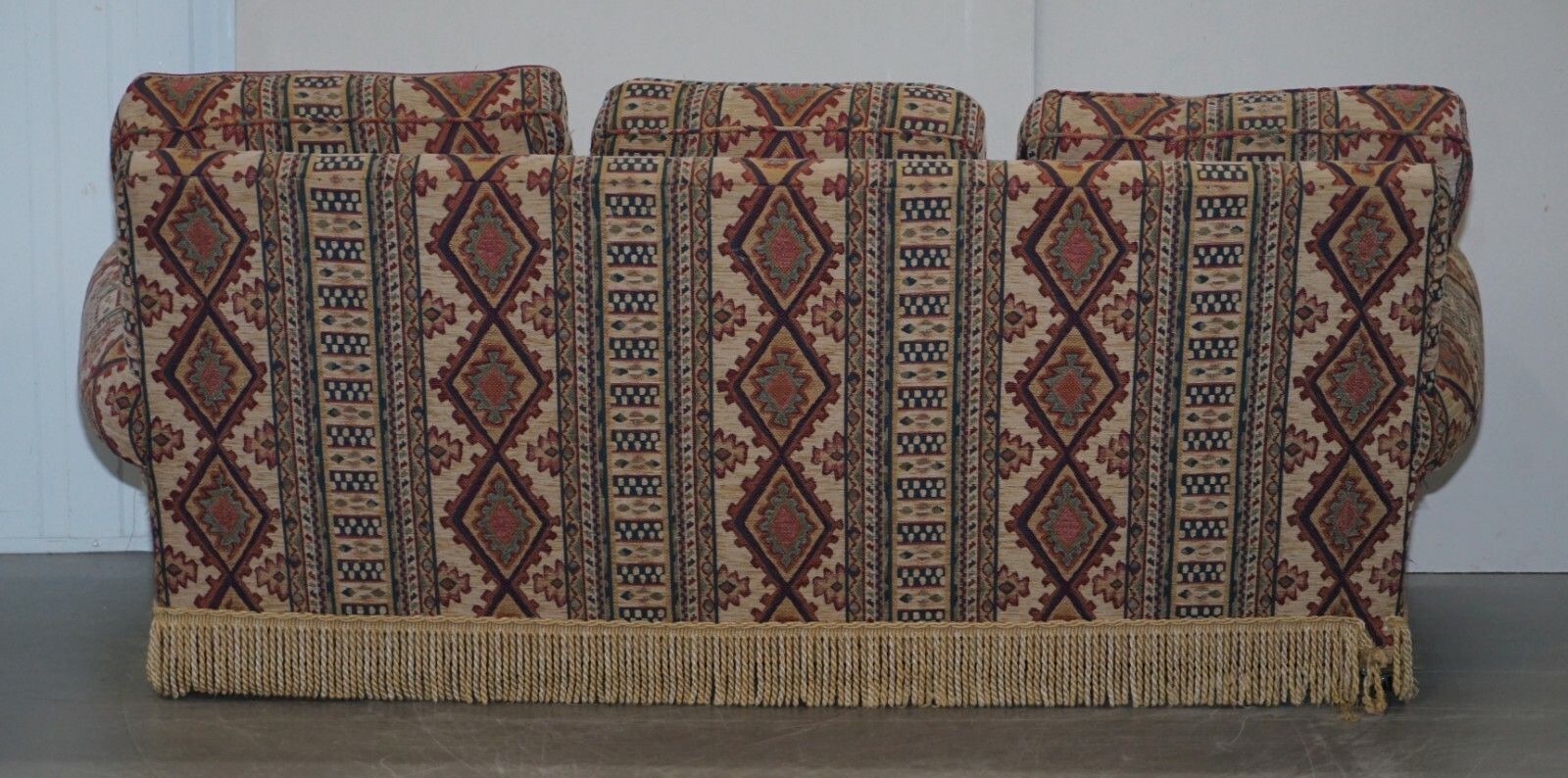 Furniture Mid Century Fully Sprung Art Deco Style Kilim Rug Upholstered Sofa Part Of Suite photo