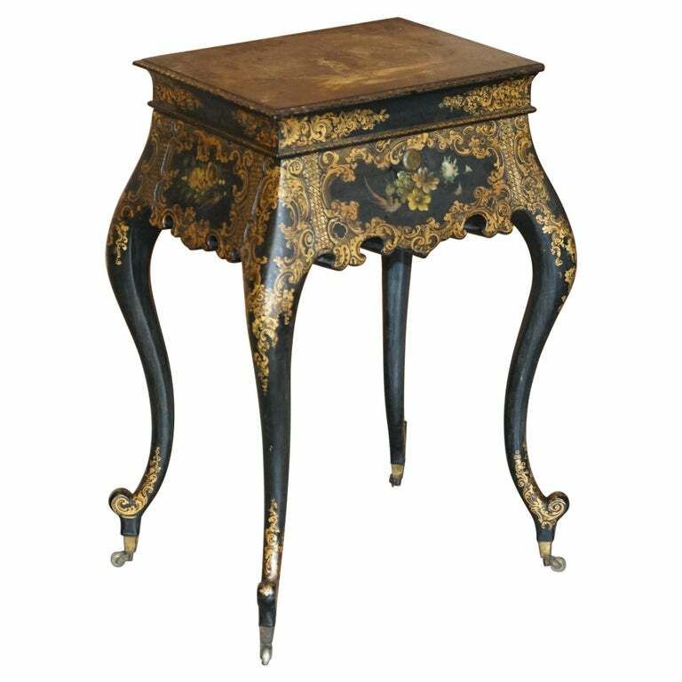 Georgian Antique Circa 1800 George III Chinese Lacquer & Gold Gilt Work Table