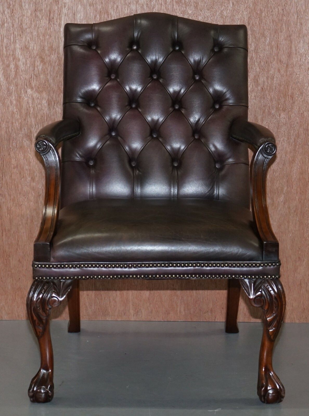 George II Gainsborough Carver Chesterfield Leather Armchair Claw & Ball Feet photo furniture