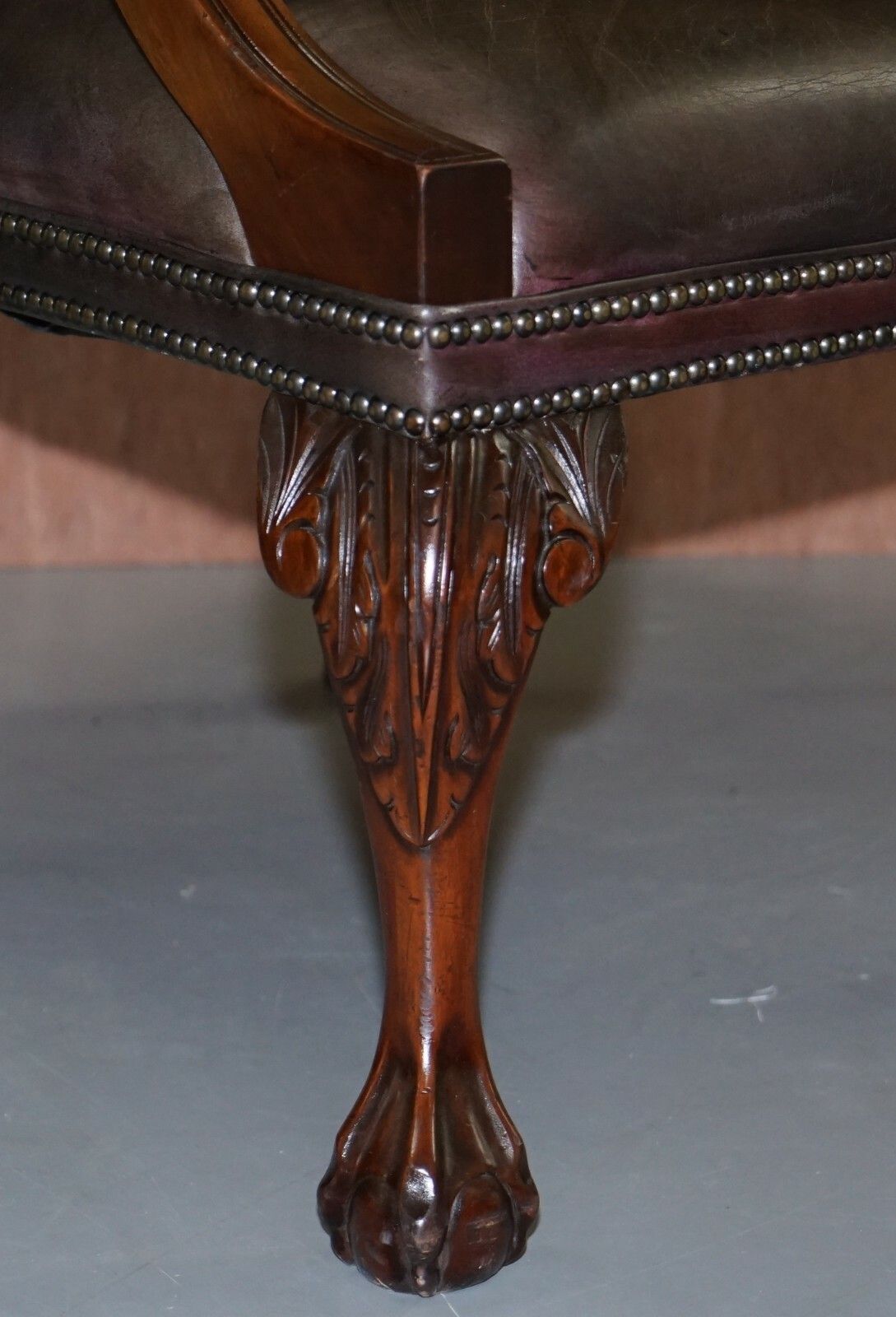 George II Gainsborough Carver Chesterfield Leather Armchair Claw & Ball Feet photo buy