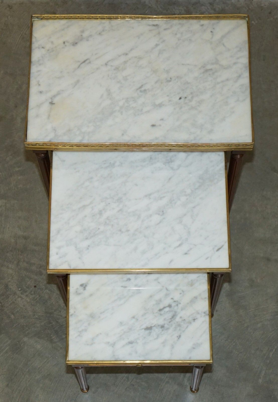 Vintage Nest Of French Empire Mahogany Italian Carrara Marble & Brass Tables photo 1850.0