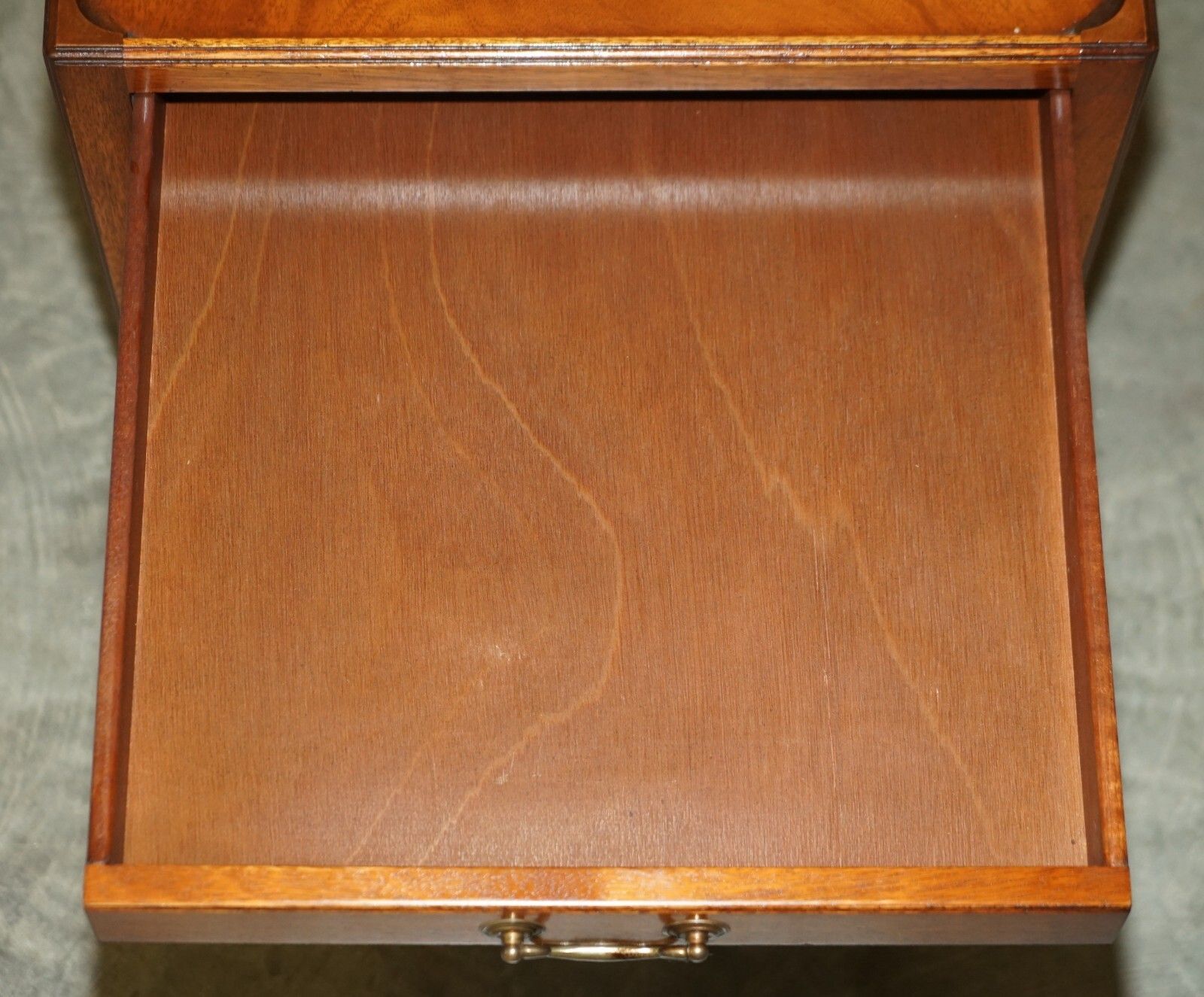 Furniture Pair Of Stunning Long Two Tiered Side Tables With Large Drawers & Faux To Back photo