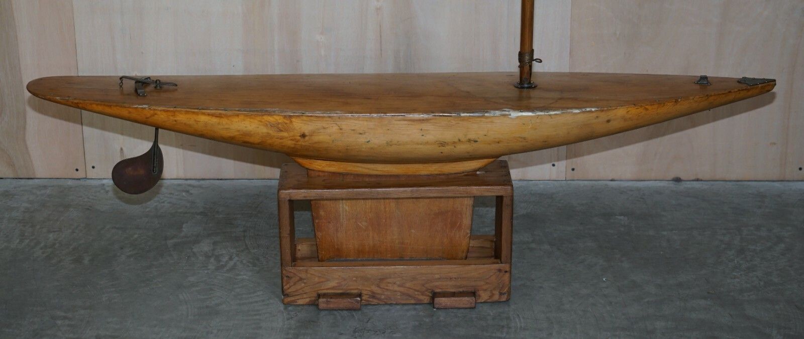 Large Antique Victorian Hand Made In England Pond Yacht With Original Oak Stand photo for sale