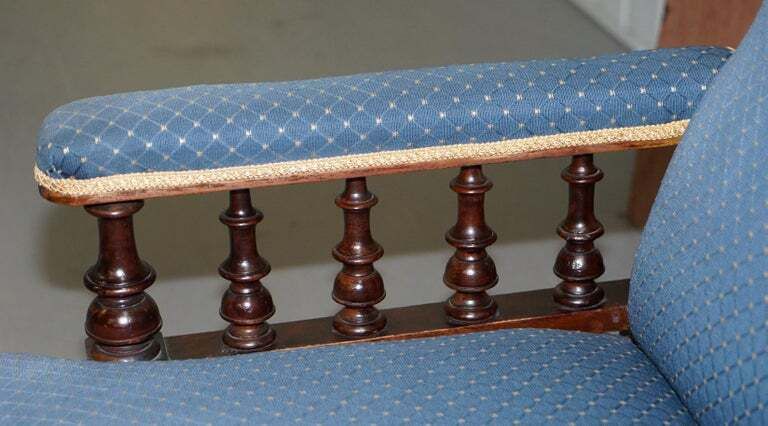 Lovely Early Victorian Hardwood Library Reading Armchair Regency Blue Upholstery photo 1850.0