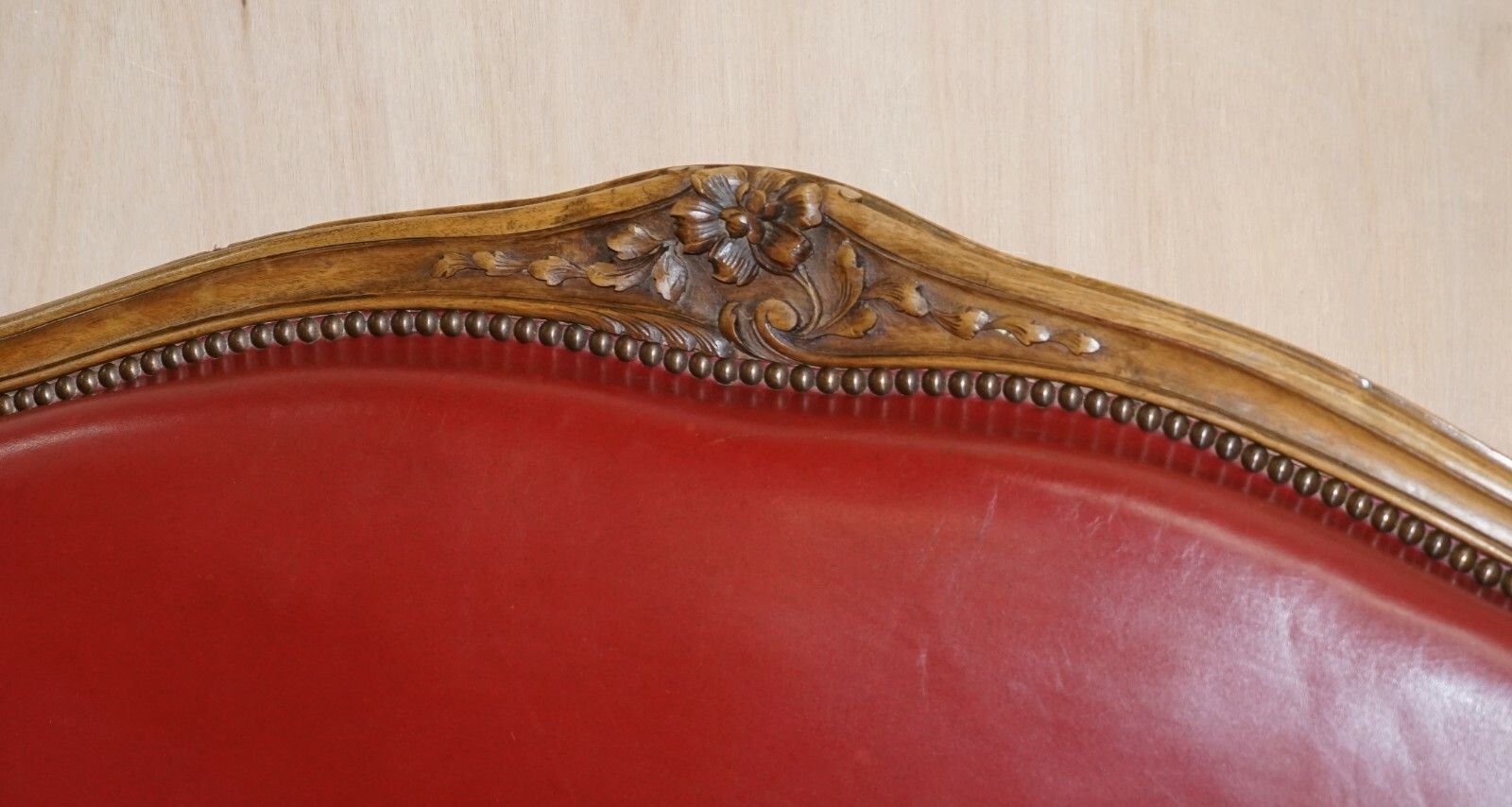 Oxblood Leather French Louis XV Style Salon Suite Walnut Armchairs & Sofa Settee photo 1850.0
