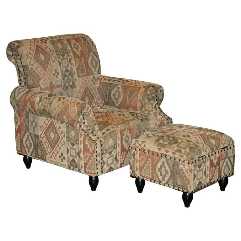 George Smith Style Kilim Armchair & Ottoman Footstool With Internal Storage