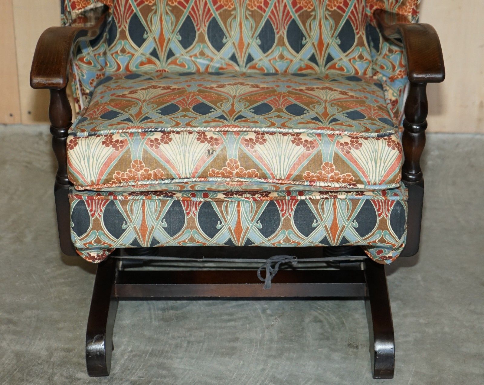 Vintage Circa 1930's English Oak Rocking Armchair With Liberty's London Ianthe photo vintage
