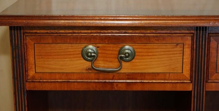 Vintage Burr Yew Wood Dwarf Open Bookcase Or Sideboard Three Large Drawers photo vinterior