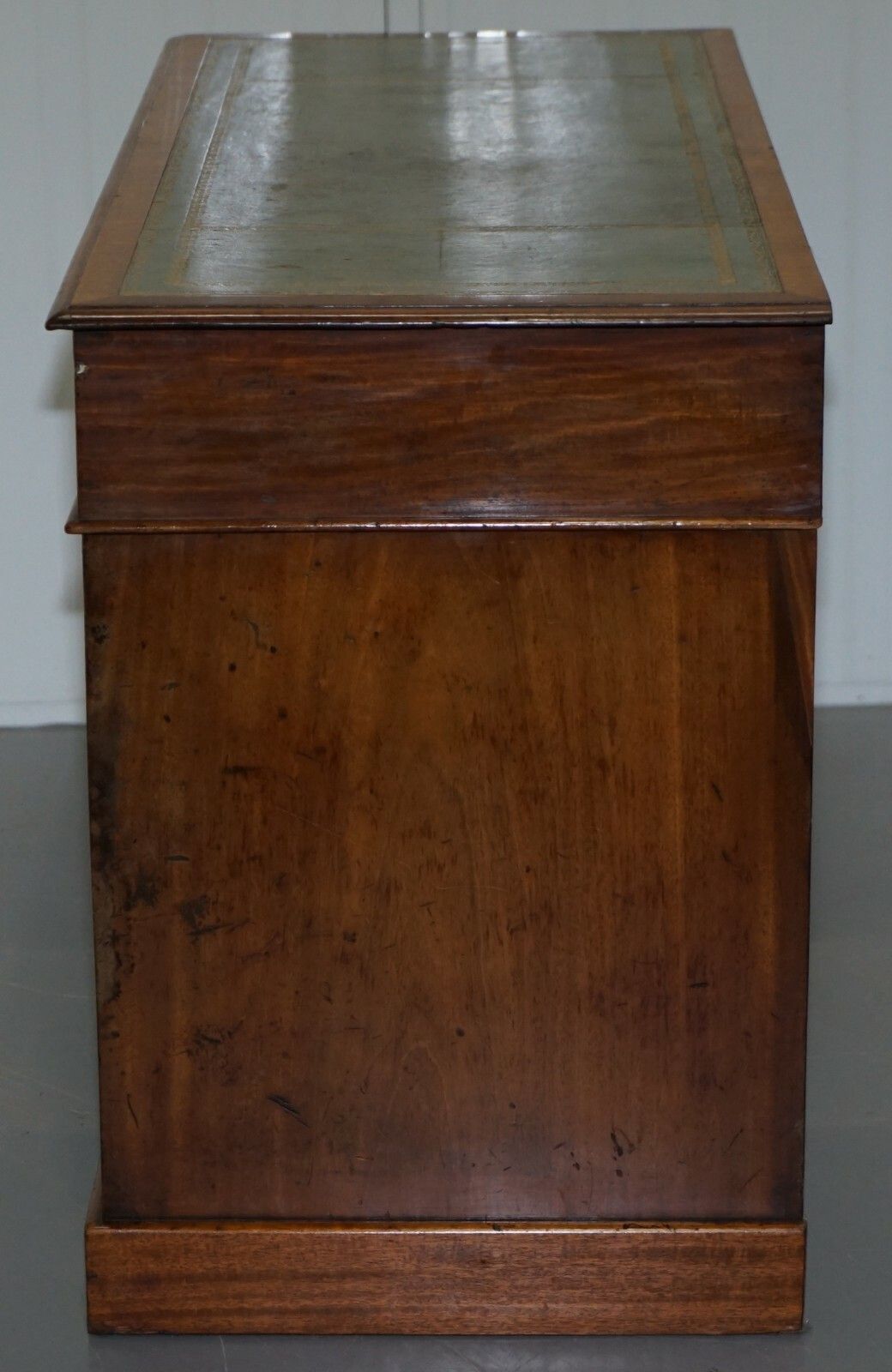 Lovely Heal & Sons Victorian Mahogany With Regency Blue Leather Top Partner Desk photo vintage