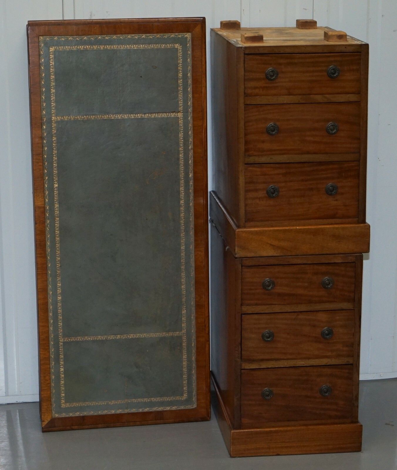 1750.0 Lovely Heal & Sons Victorian Mahogany With Regency Blue Leather Top Partner Desk photo