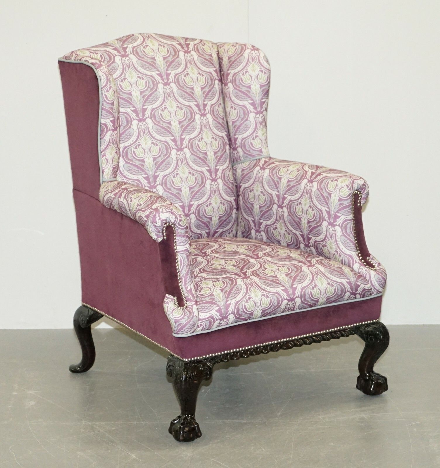 Fully Restored And Reupholstered Victorian Claw & Ball Fee Wingback Armchair photo furniture
