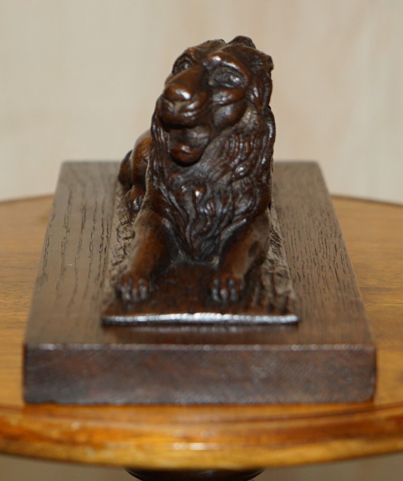 Stunning Antique Circa 1860 Hand Carved English Oak Recumbent Lion Statue photo furniture