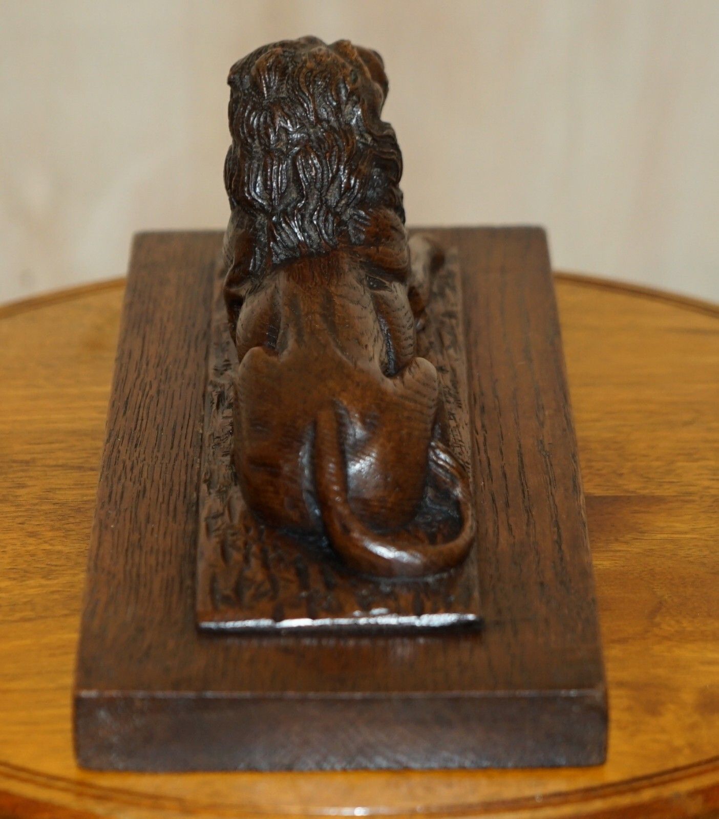 Stunning Antique Circa 1860 Hand Carved English Oak Recumbent Lion Statue photo Art