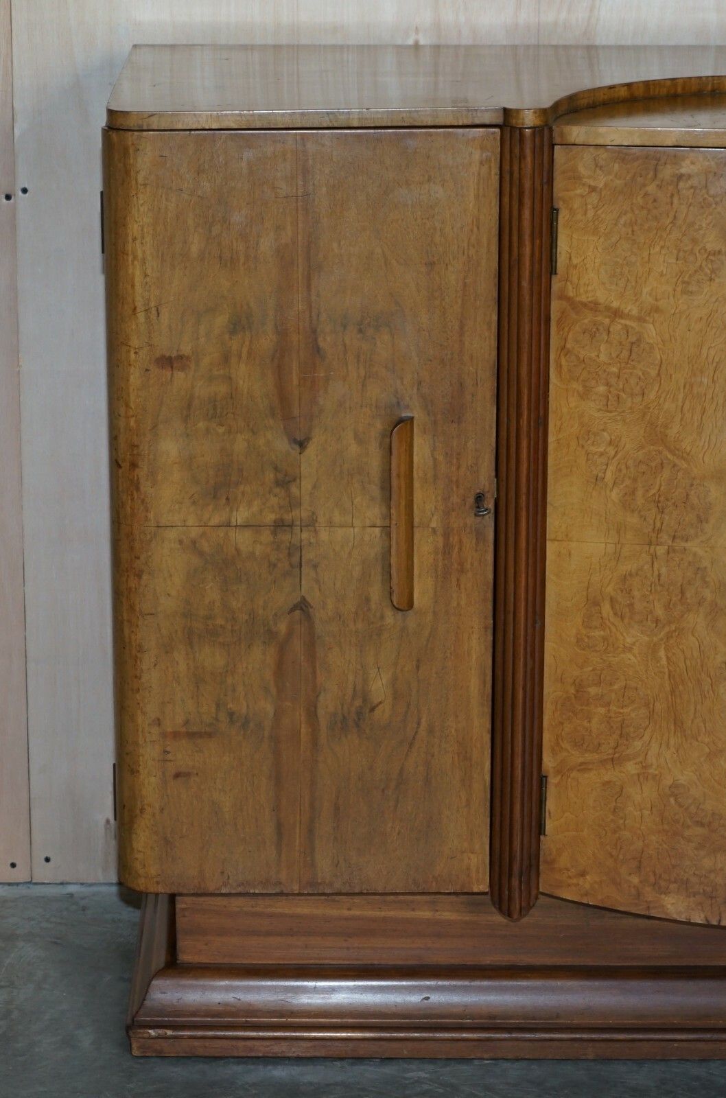 Stunning Antique Art Deco Burr Walnut Sideboard With Drawers Drinks Cabinet photo for sale