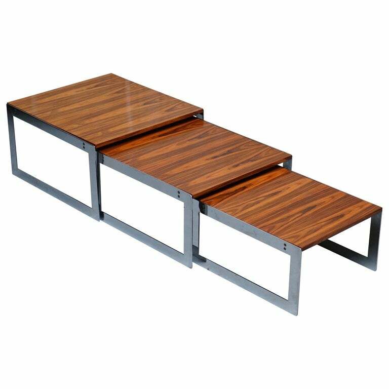 Large Circa 1960's Merrow Associates Rosewood & Chrome Nest Of Tables Great Size