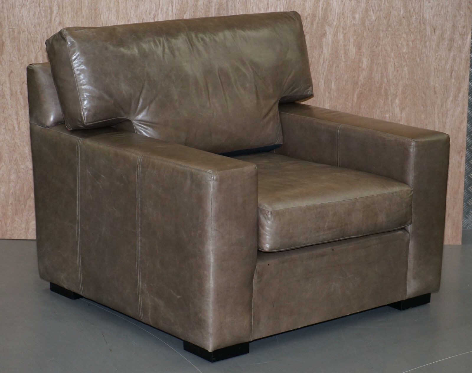 Luxury Pair Of Very Large Contemporary Grey Leather Armchairs Or Love Seats photo furniture