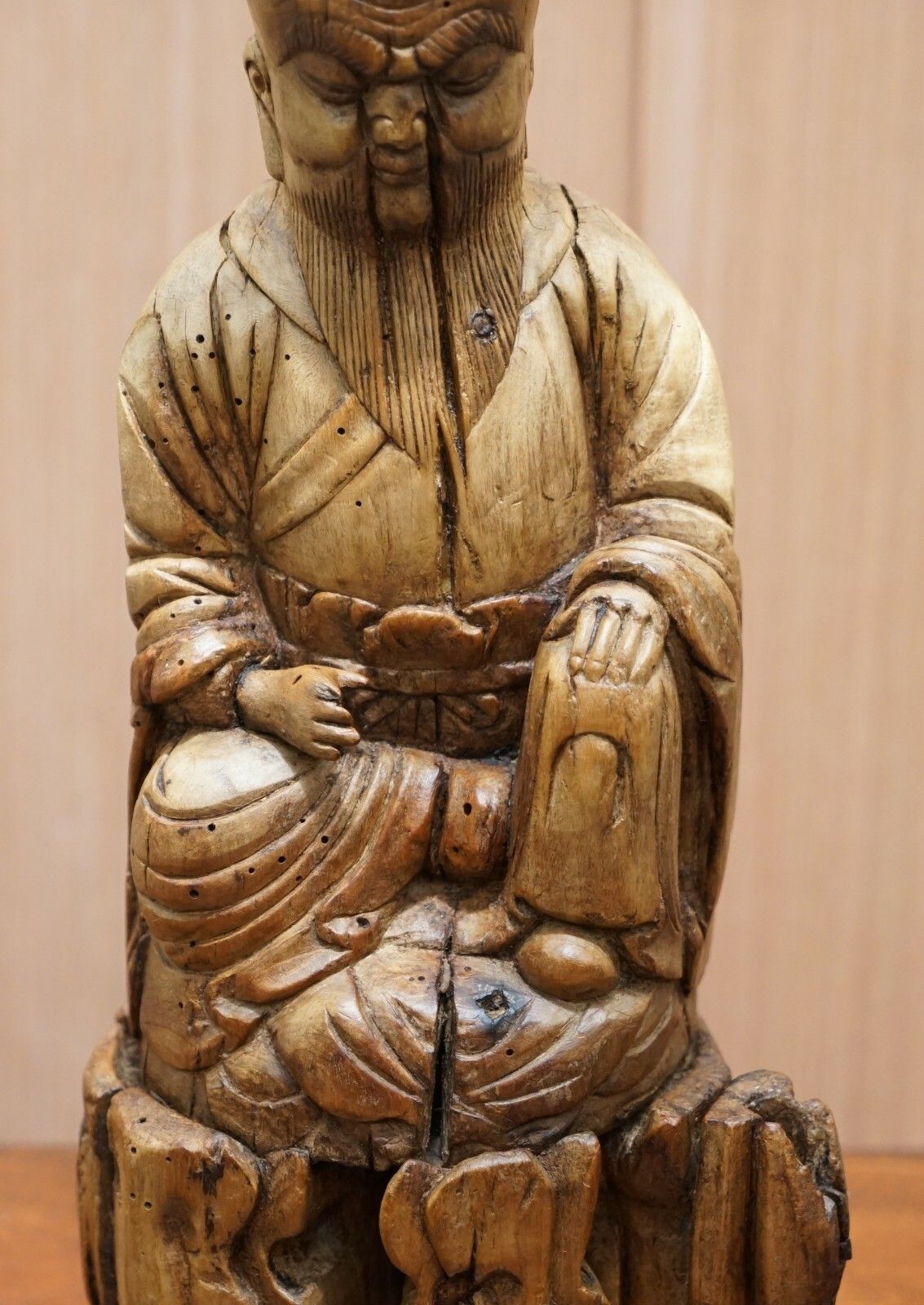Very Rare Circa 1780 1800 Chinese Rootwood Carved Statue Of Buddha Table Lamp photo buy