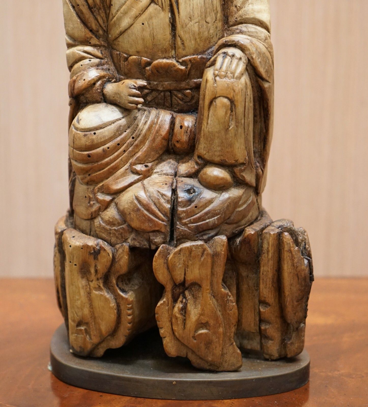 Very Rare Circa 1780 1800 Chinese Rootwood Carved Statue Of Buddha Table Lamp photo vintage