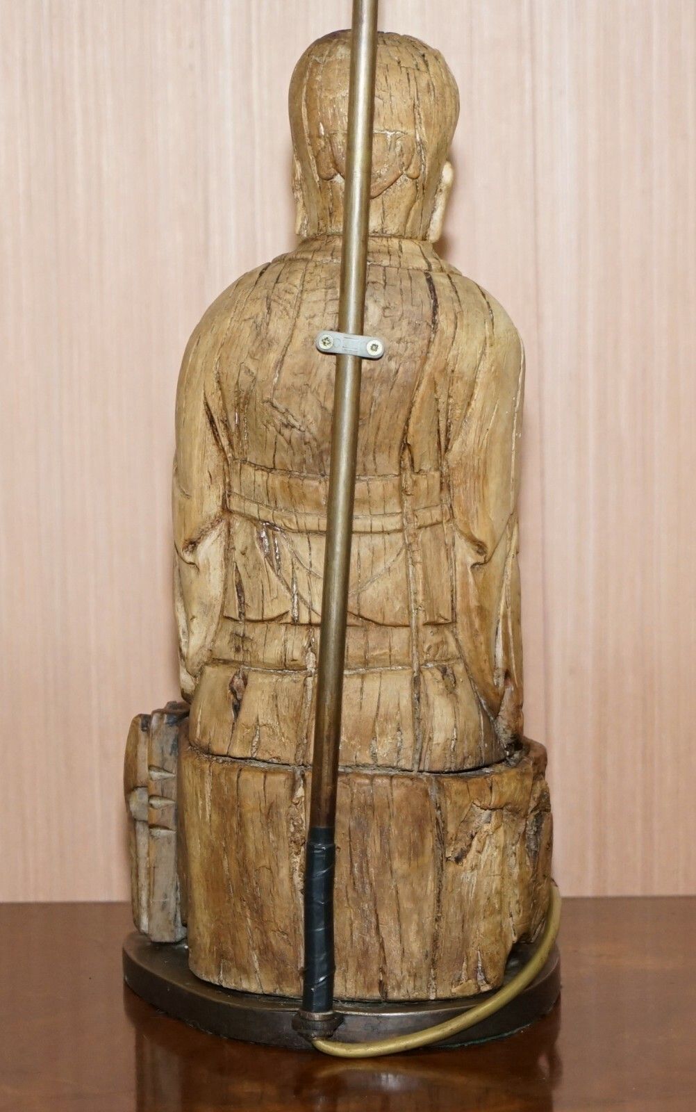 Lighting Very Rare Circa 1780 1800 Chinese Rootwood Carved Statue Of Buddha Table Lamp photo