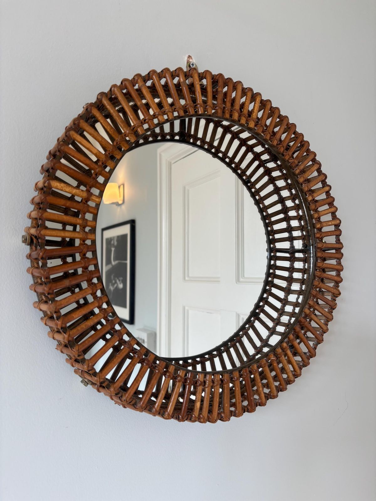 Vintage Umbra 1990s Matt Carr Franco Albini Rattan Mirror photo vinterior