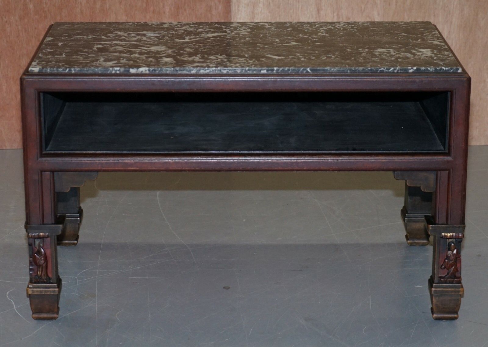 Furniture Chinese Marbel Topped Tea Or Coffee Table Using Vintage Carved Giltwood Panels photo