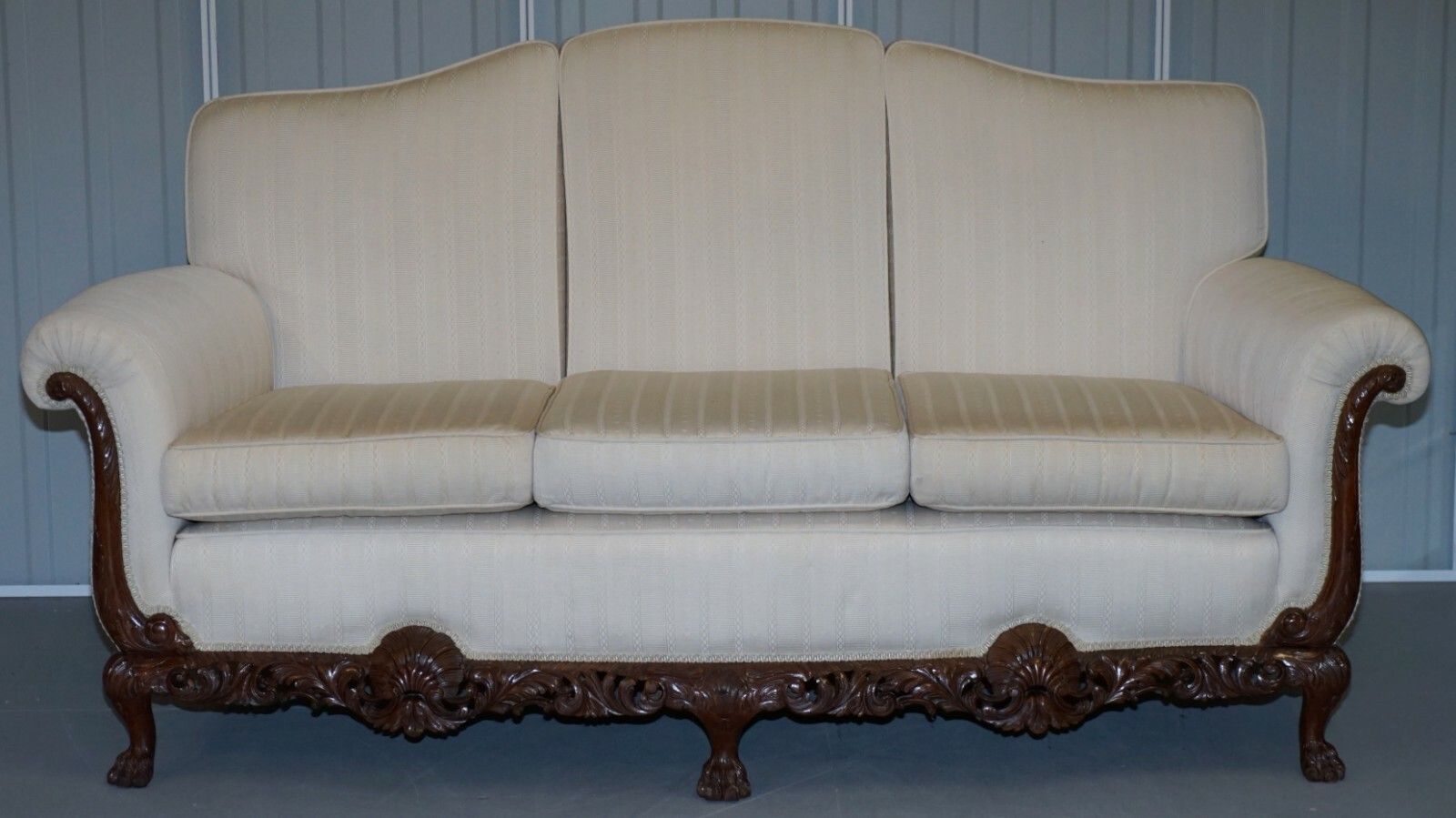 Part Of Large Suite Ornately Carved Walnut Lion Hairy Paw Feet Three Person Sofa photo for sale