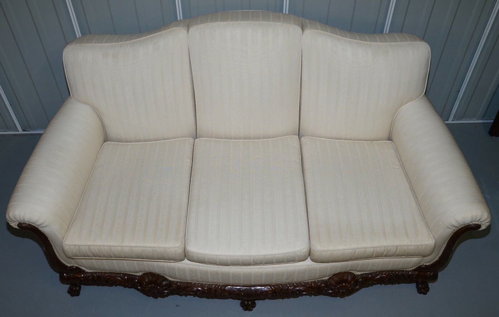 photo furniture Part Of Large Suite Ornately Carved Walnut Lion Hairy Paw Feet Three Person Sofa