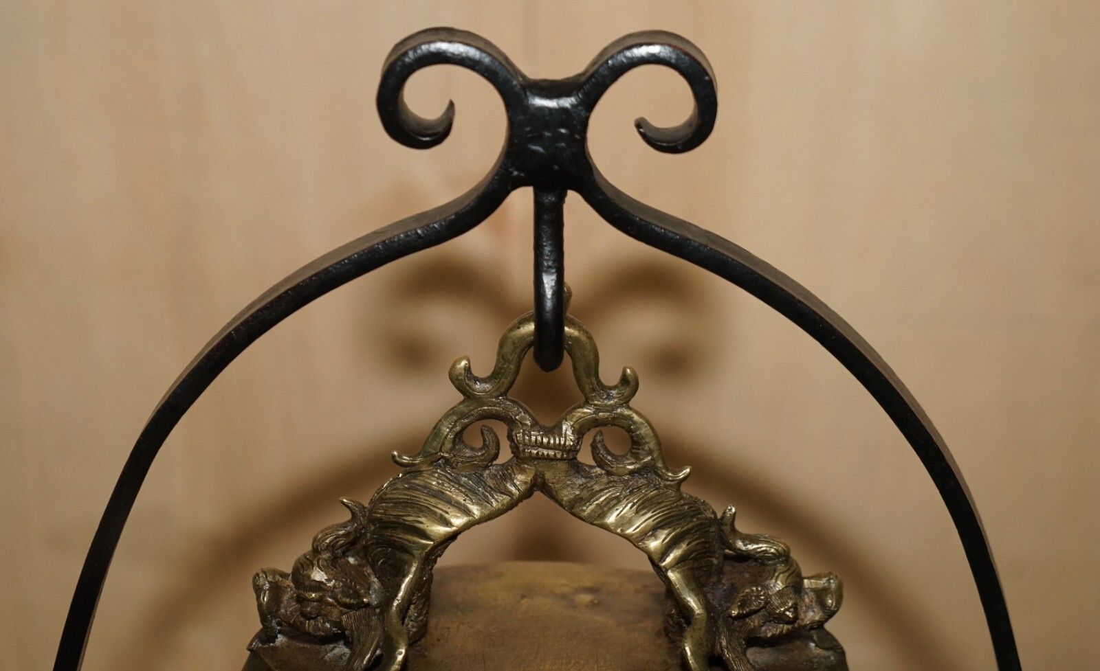Antique Circa 1920 Chinese Export Floor Standing Bell With Wrought Iron Stand photo 1750.0