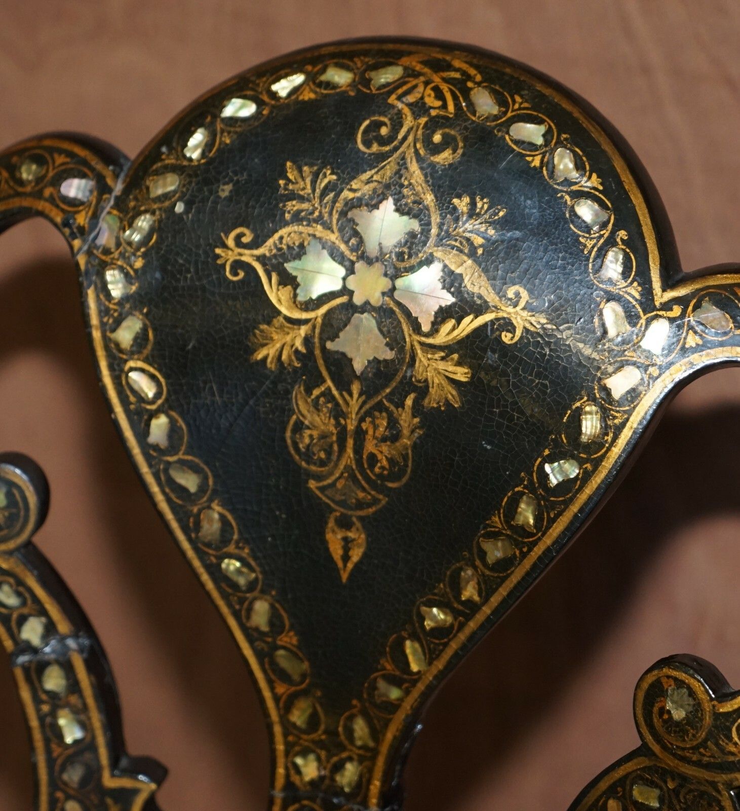 Stamped Circa 1815 Jennens & Bettridge Ebonsied Mother Of Pearl Regency Chair photo 1750.0