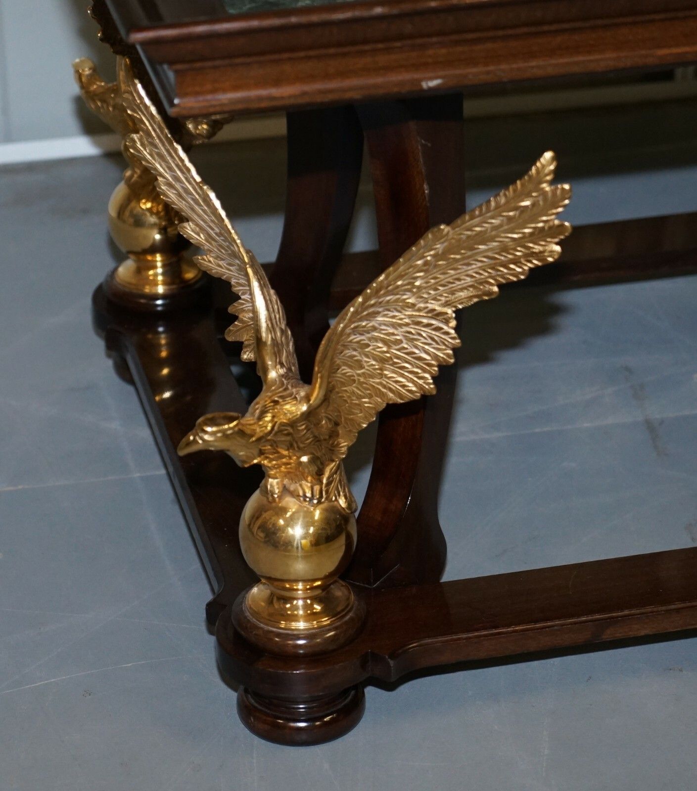 1750.0 Large And Ornate Green Marble, Mahogany & Gold Gilt Eagle Coffee Cocktail Table photo