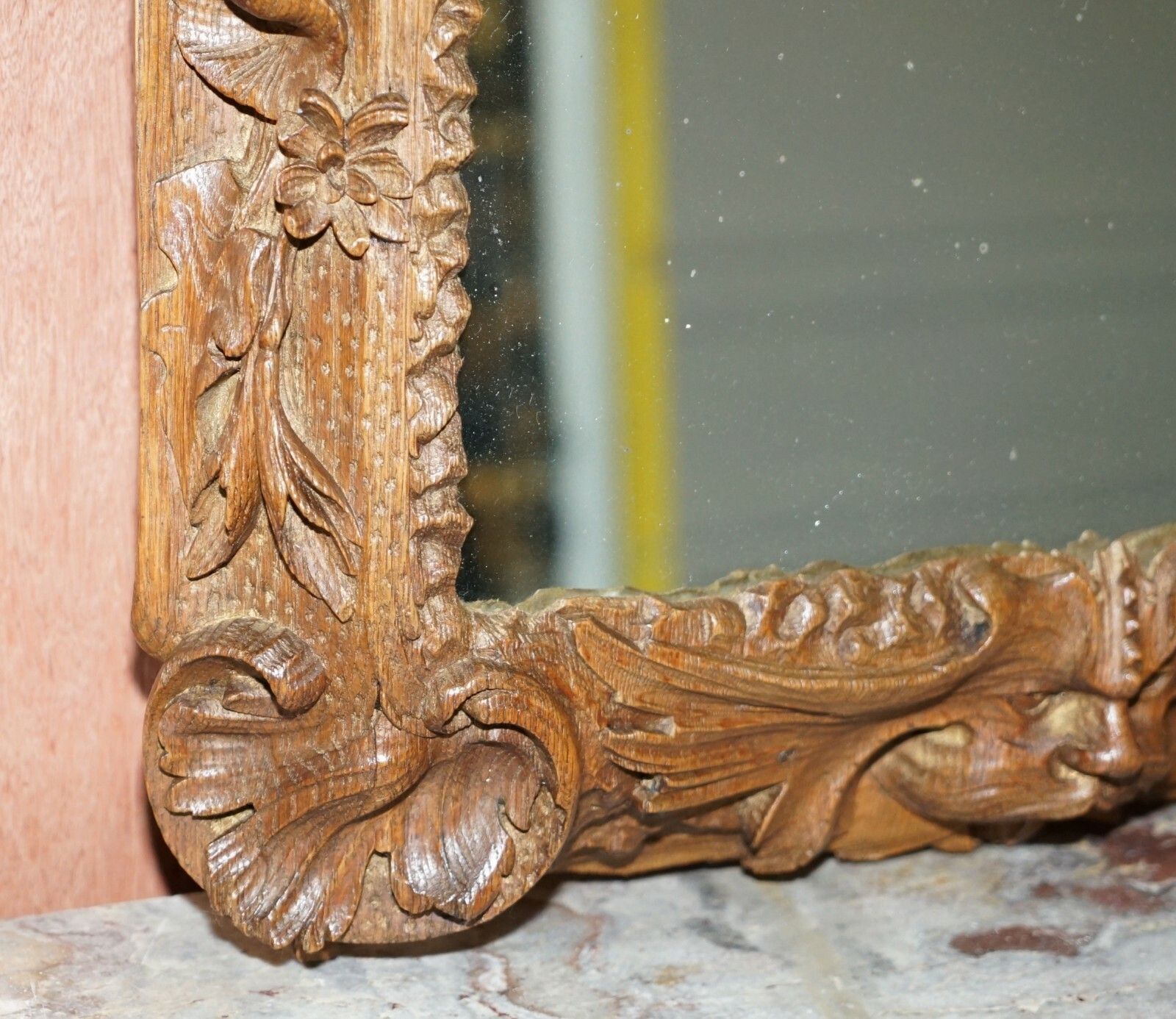 Rare Original 18th Century Ornately Carved Frame Wall Mirror With Cherub Boy photo vinterior