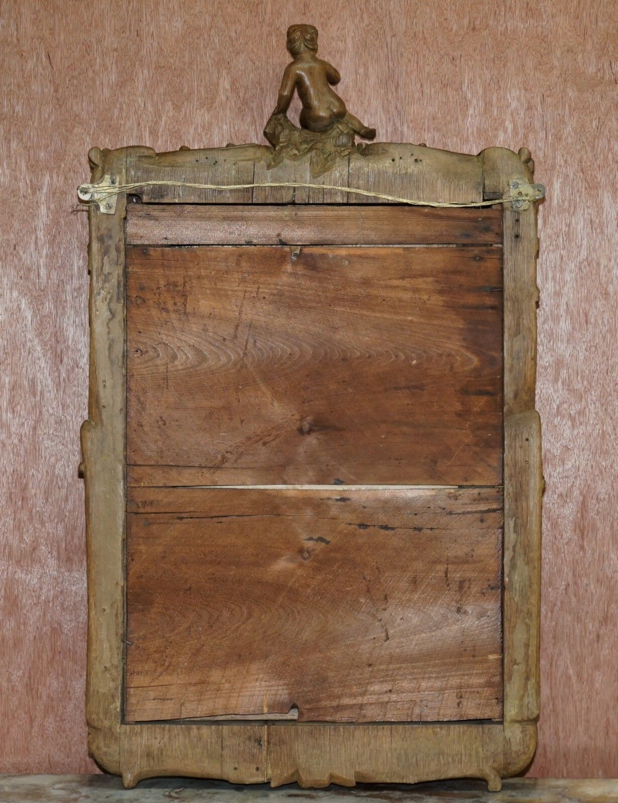 1750.0 Rare Original 18th Century Ornately Carved Frame Wall Mirror With Cherub Boy photo