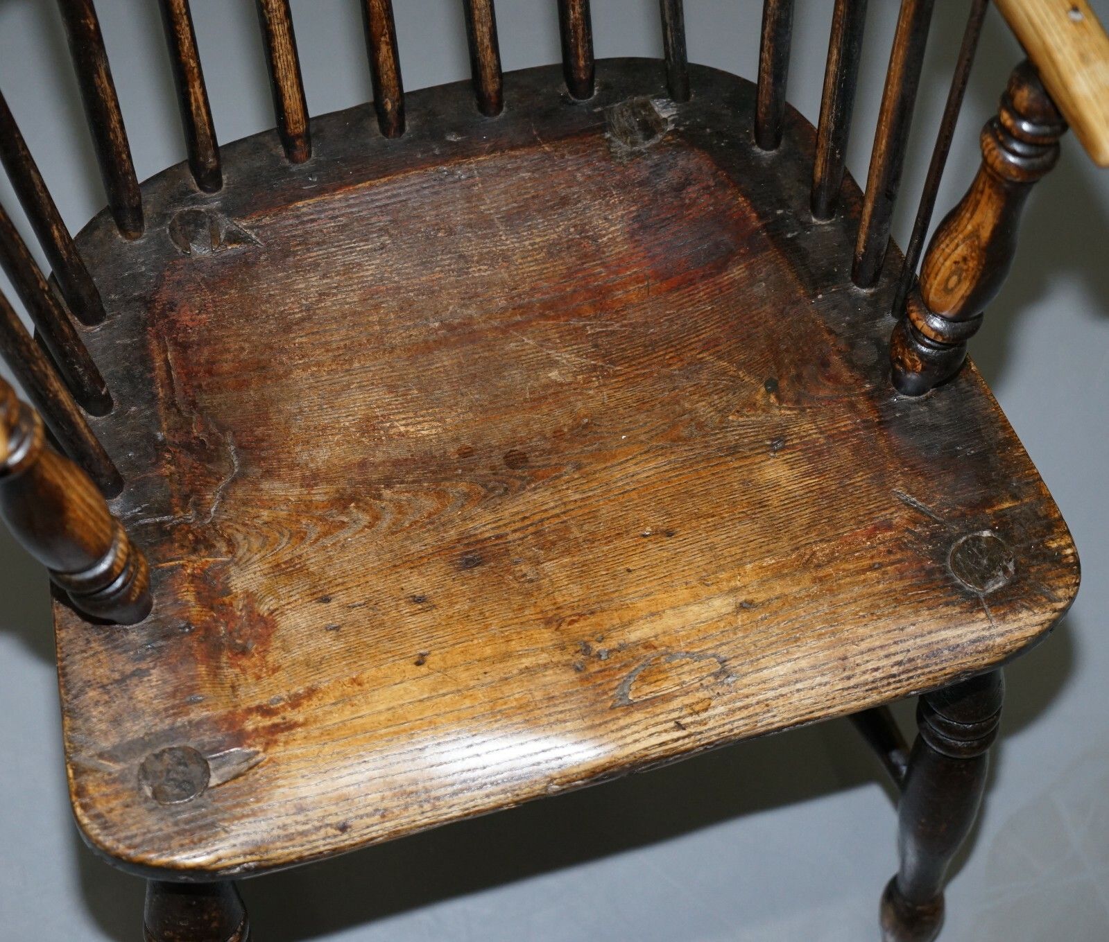 Early Original Worn Paint 19th Century Hoop Back West Country Windsor Armchair photo for sale