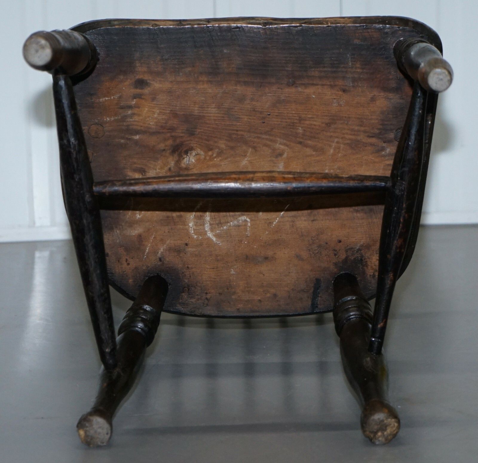 Furniture Early Original Worn Paint 19th Century Hoop Back West Country Windsor Armchair photo