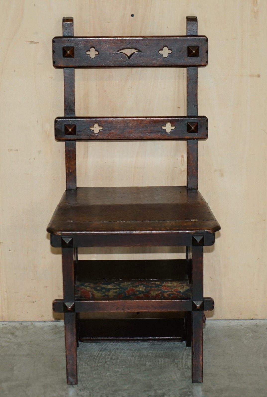 Fine Antique Arts & Crafts Metamorphic Library Steps Original Carpet Upholstery photo for sale